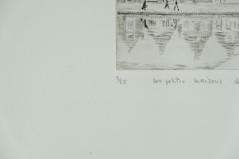 Camille COMBE : Les petites maisons de Spaarndam, Gravure originale signée