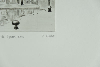 Camille COMBE : Les petites maisons de Spaarndam, Gravure originale signée
