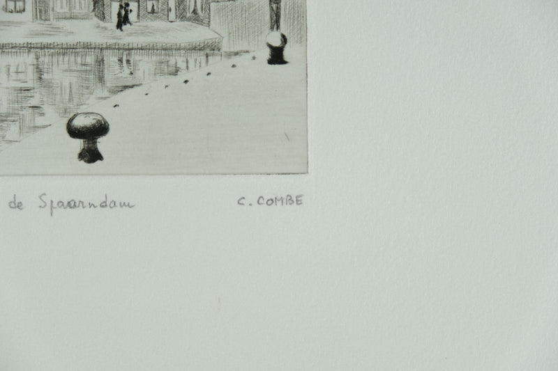 Camille COMBE : Les petites maisons de Spaarndam, Gravure originale signée
