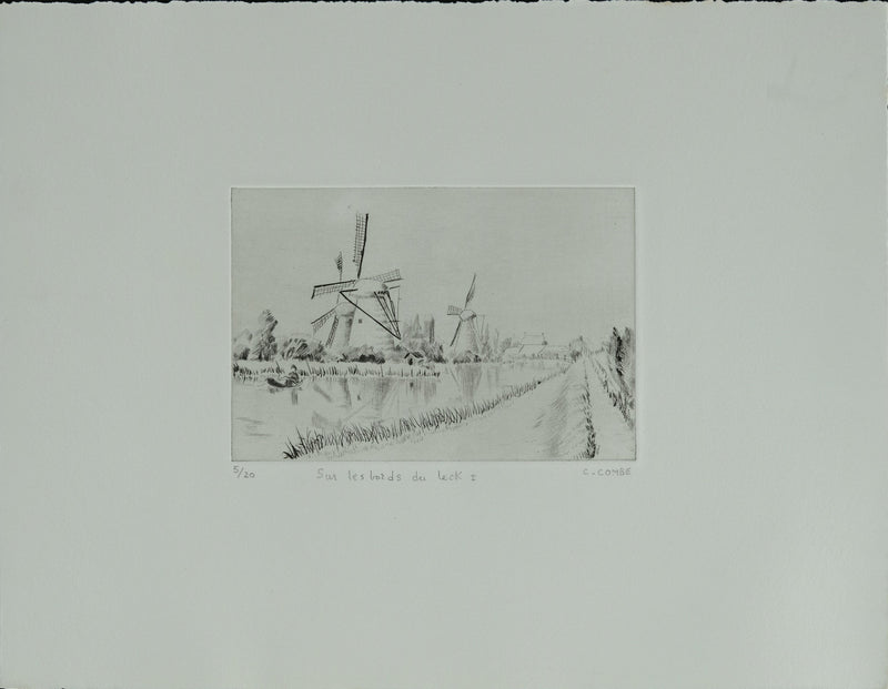 Camille COMBE : Sur les bords du Leck, Gravure originale signée