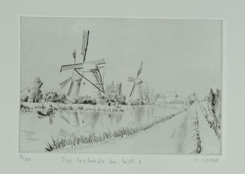 Camille COMBE : Sur les bords du Leck, Gravure originale signée