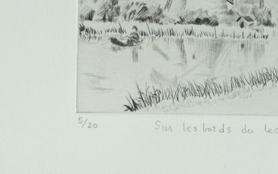 Camille COMBE : Sur les bords du Leck, Gravure originale signée