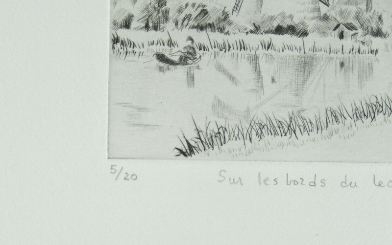 Camille COMBE : Sur les bords du Leck, Gravure originale signée