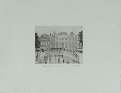 Camille COMBE : Amsterdam, Le Prinsengracht, Gravure originale signée
