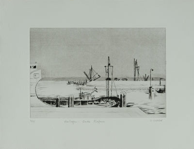 Camille COMBE : Harlingen, à quai, Gravure originale signée