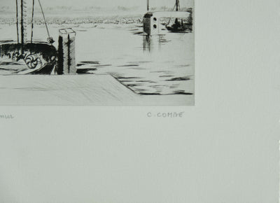 Camille COMBE : Harlingen, à quai, Gravure originale signée