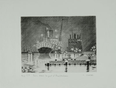 Camille COMBE : Soir dans le plat d'Amsterdam, Gravure originale signée