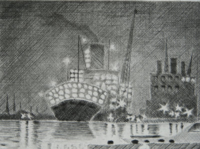 Camille COMBE : Soir dans le plat d'Amsterdam, Gravure originale signée