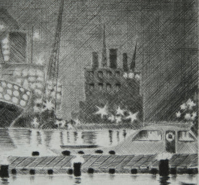 Camille COMBE : Soir dans le plat d'Amsterdam, Gravure originale signée