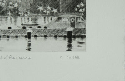 Camille COMBE : Soir dans le plat d'Amsterdam, Gravure originale signée