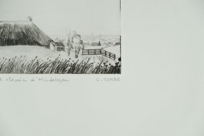Camille COMBE : Sur le chemin d'Hindeloopen, Gravure originale signée