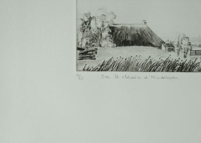 Camille COMBE : Sur le chemin d'Hindeloopen, Gravure originale signée