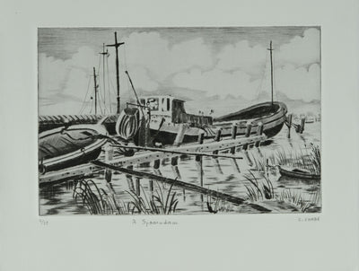Camille COMBE : A Spaarndam, Gravure originale signée