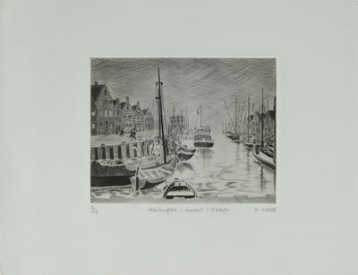 Camille COMBE : Harlingen, avant l'orage, Gravure originale signée