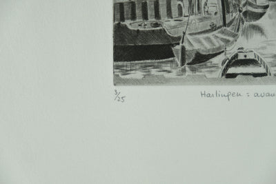 Camille COMBE : Harlingen, avant l'orage, Gravure originale signée