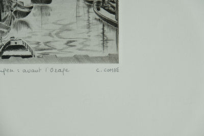 Camille COMBE : Harlingen, avant l'orage, Gravure originale signée