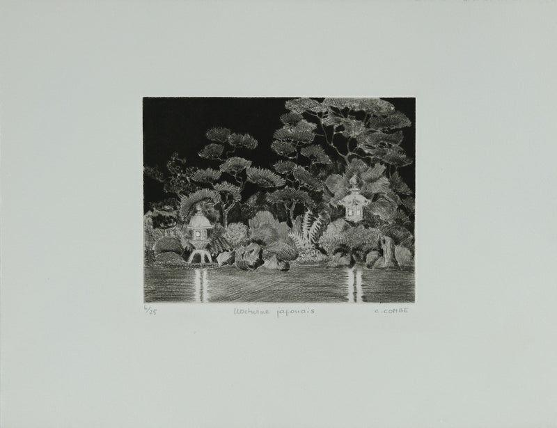 Camille COMBE : Nocturne japonaise, Gravure originale signée
