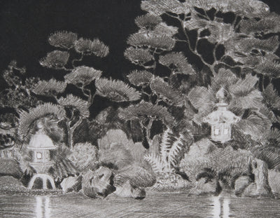 Camille COMBE : Nocturne japonaise, Gravure originale signée