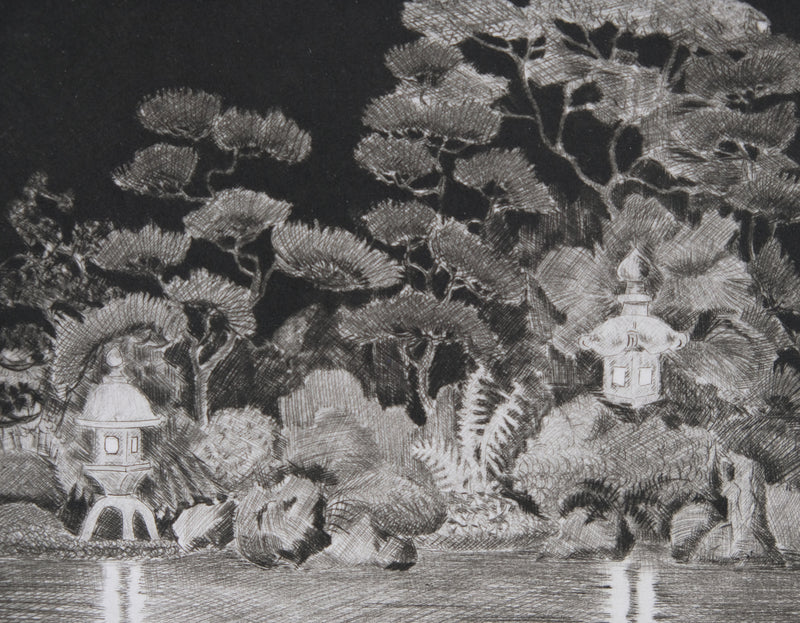 Camille COMBE : Nocturne japonaise, Gravure originale signée