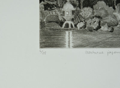 Camille COMBE : Nocturne japonaise, Gravure originale signée