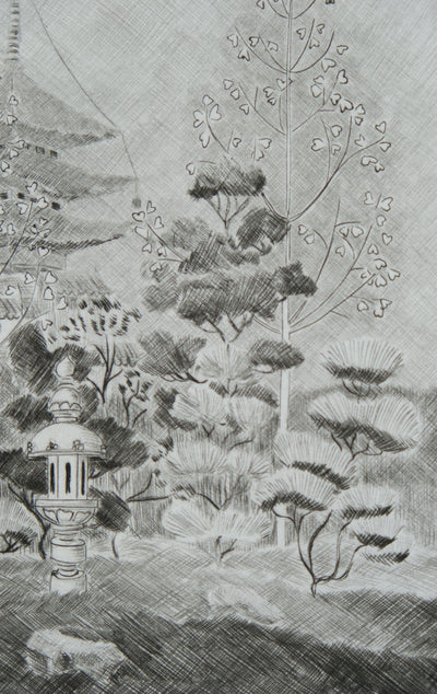 Camille COMBE : La pagode, Gravure originale signée