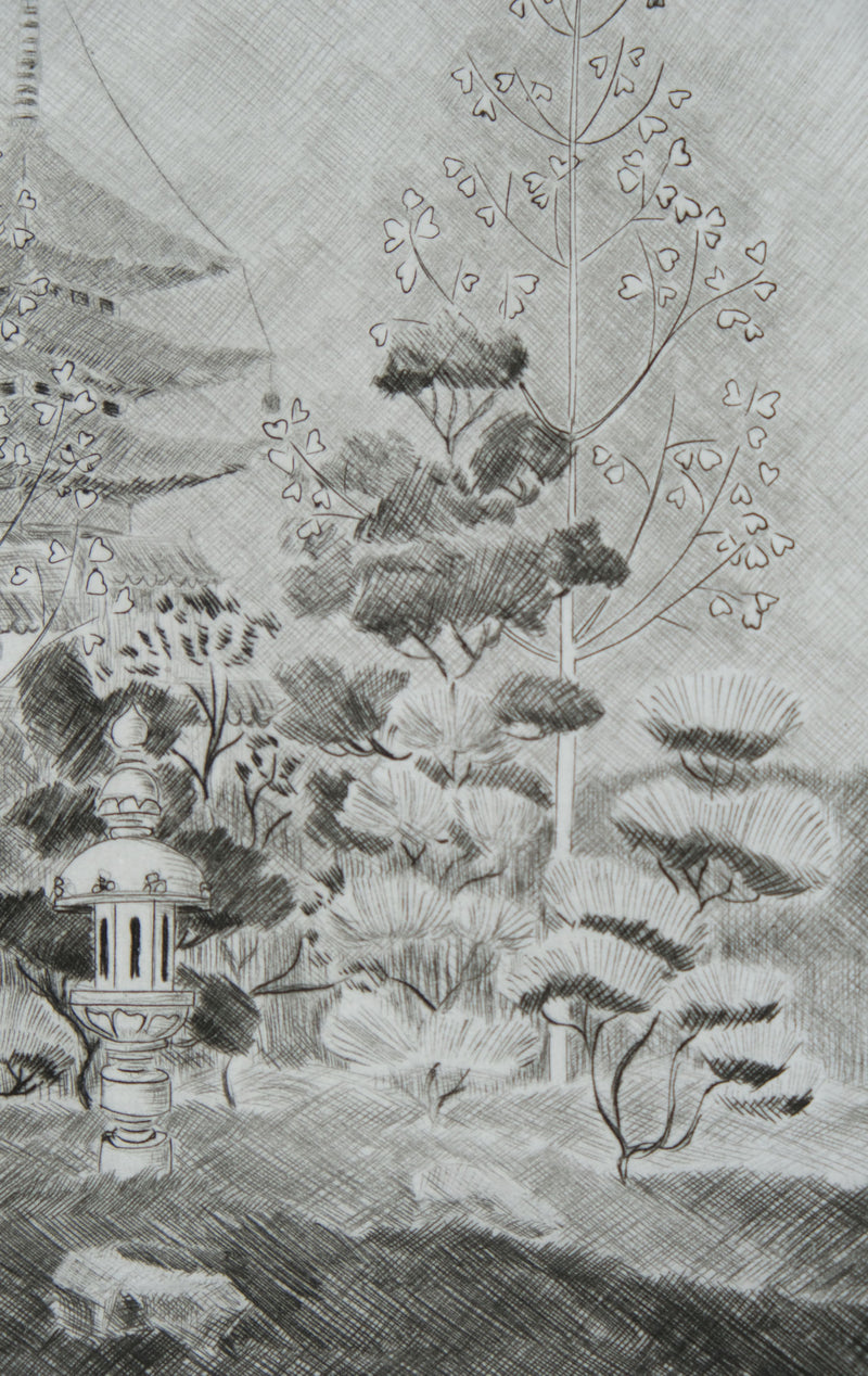 Camille COMBE : La pagode, Gravure originale signée