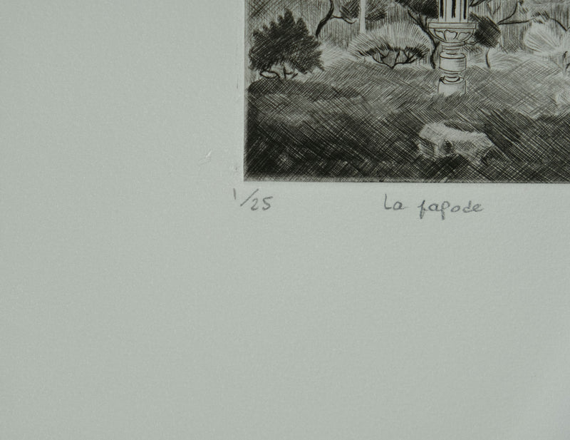 Camille COMBE : La pagode, Gravure originale signée