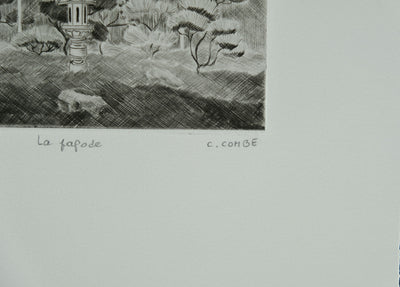 Camille COMBE : La pagode, Gravure originale signée