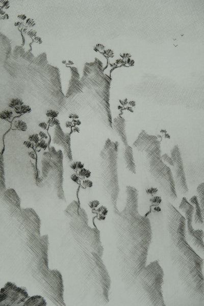 Camille COMBE : En Corée, près du Monastère, Gravure originale signée