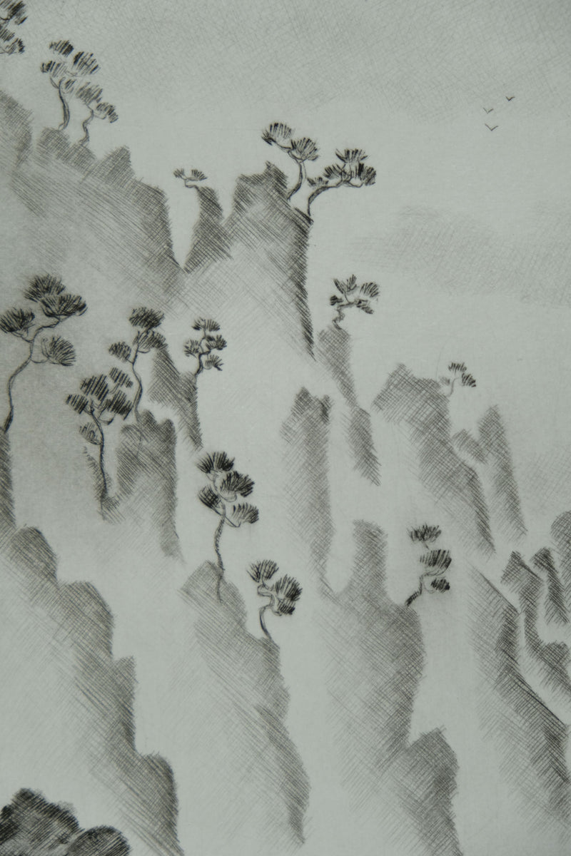 Camille COMBE : En Corée, près du Monastère, Gravure originale signée