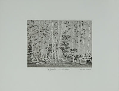 Camille COMBE : Le jardin des bambous, Gravure originale signée