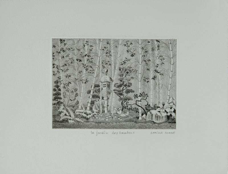 Camille COMBE : Le jardin des bambous, Gravure originale signée
