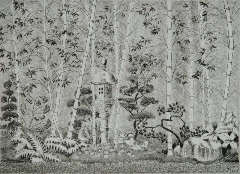 Camille COMBE : Le jardin des bambous, Gravure originale signée