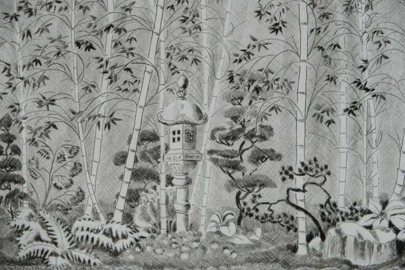 Camille COMBE : Le jardin des bambous, Gravure originale signée