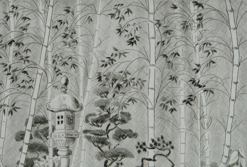 Camille COMBE : Le jardin des bambous, Gravure originale signée