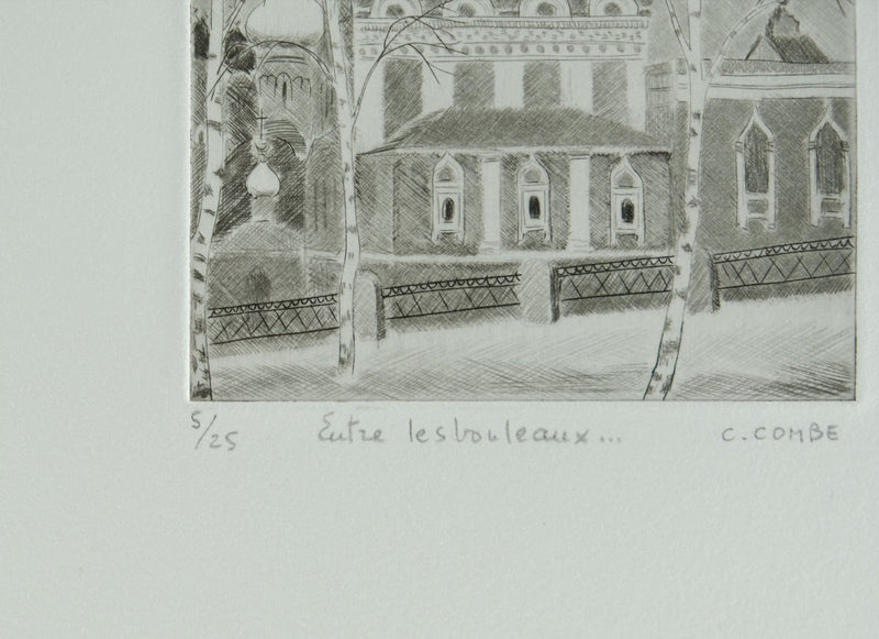 Camille COMBE : Entre les bouleaux, Gravure originale signée