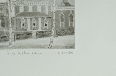 Camille COMBE : Entre les bouleaux, Gravure originale signée