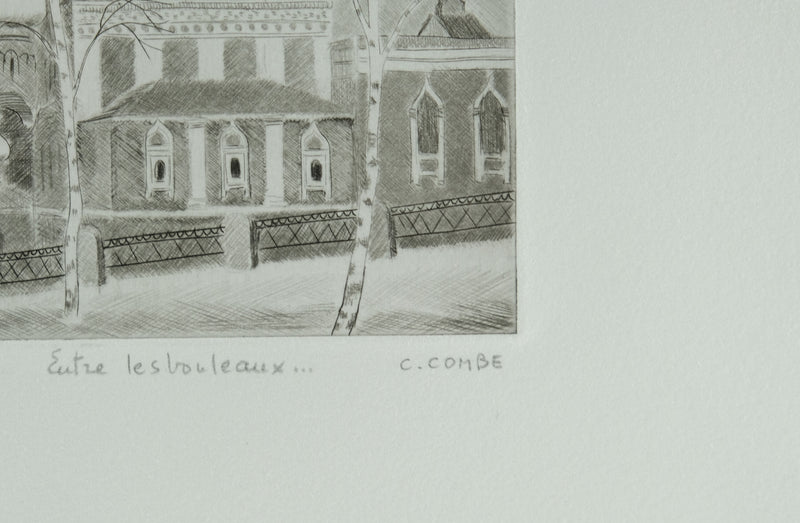 Camille COMBE : Entre les bouleaux, Gravure originale signée