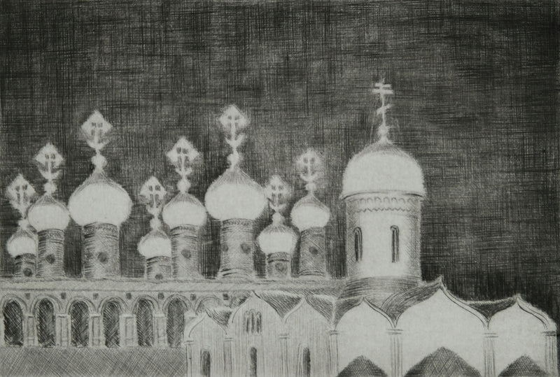 Camille COMBE : Bulbes et coupole, Gravure originale signée