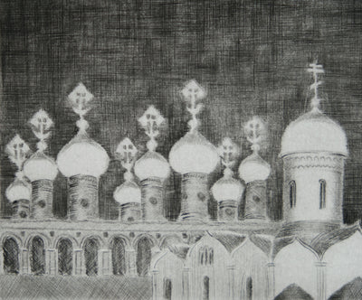 Camille COMBE : Bulbes et coupole, Gravure originale signée