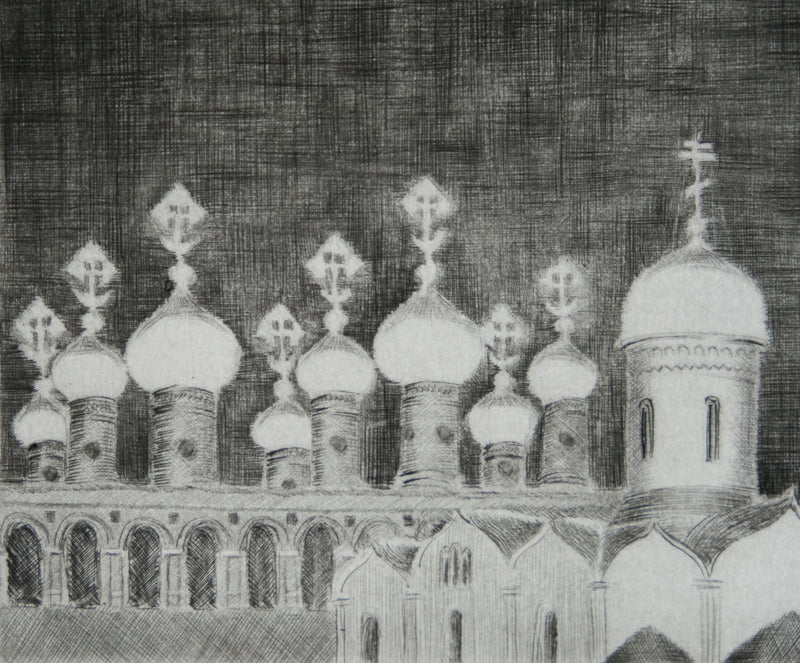 Camille COMBE : Bulbes et coupole, Gravure originale signée