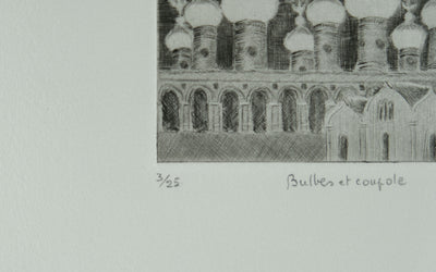 Camille COMBE : Bulbes et coupole, Gravure originale signée