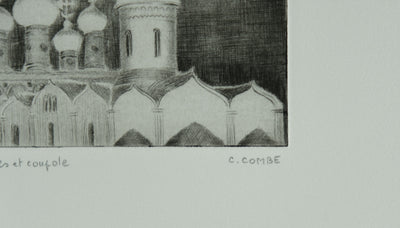 Camille COMBE : Bulbes et coupole, Gravure originale signée