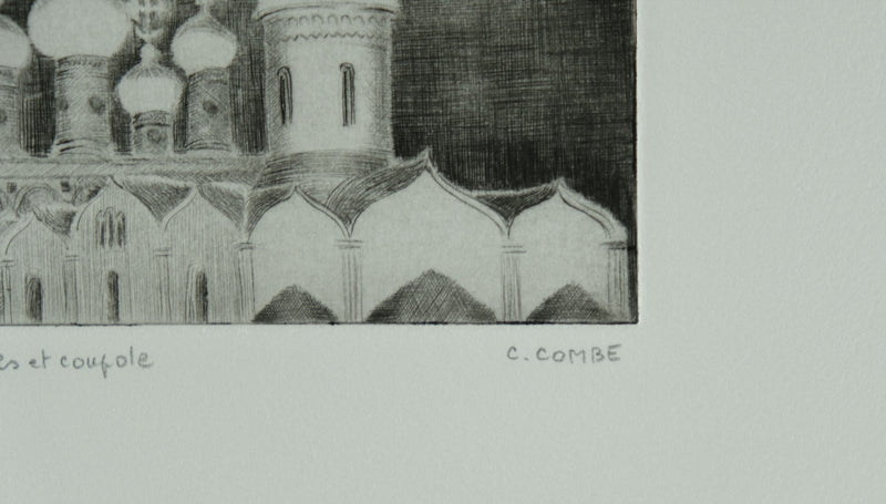Camille COMBE : Bulbes et coupole, Gravure originale signée