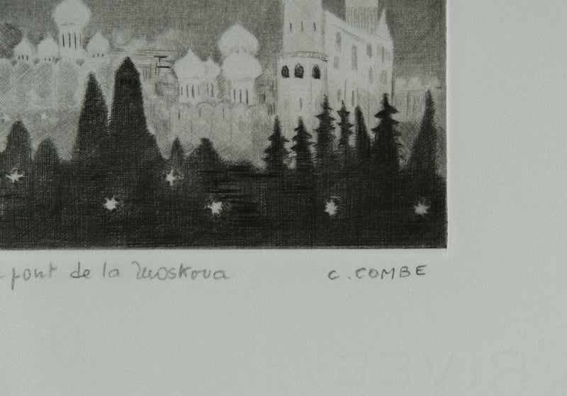 Camille COMBE : Sur le pont de la Moskova, Gravure originale signée