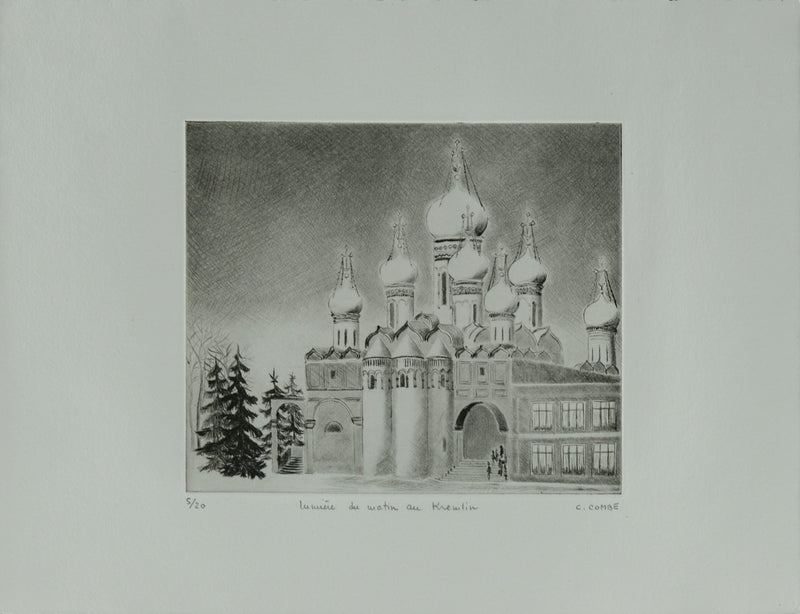 Camille COMBE : La lumière du matin au Kremlin, Gravure originale signée