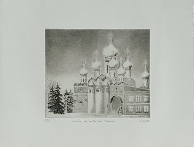 Camille COMBE : La lumière du matin au Kremlin, Gravure originale signée