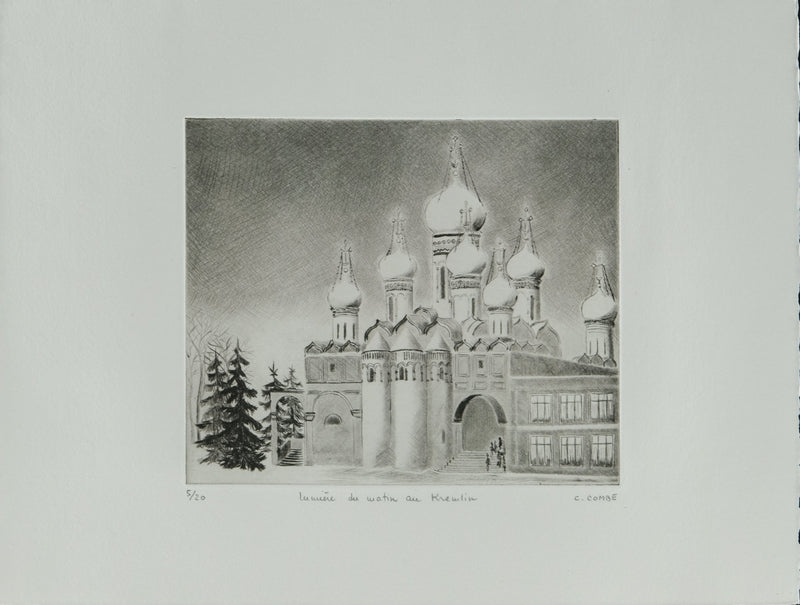 Camille COMBE : La lumière du matin au Kremlin, Gravure originale signée