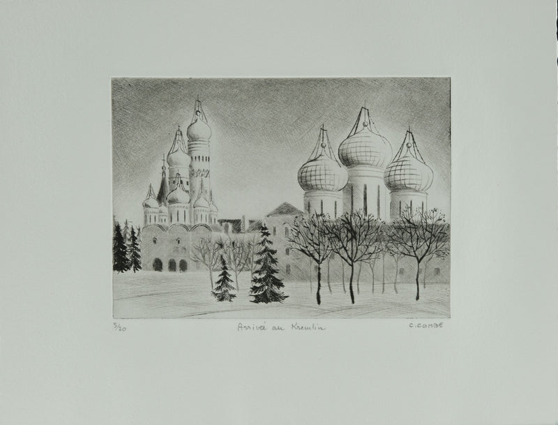 Camille COMBE : Arrivée au Kremlin, Gravure originale signée