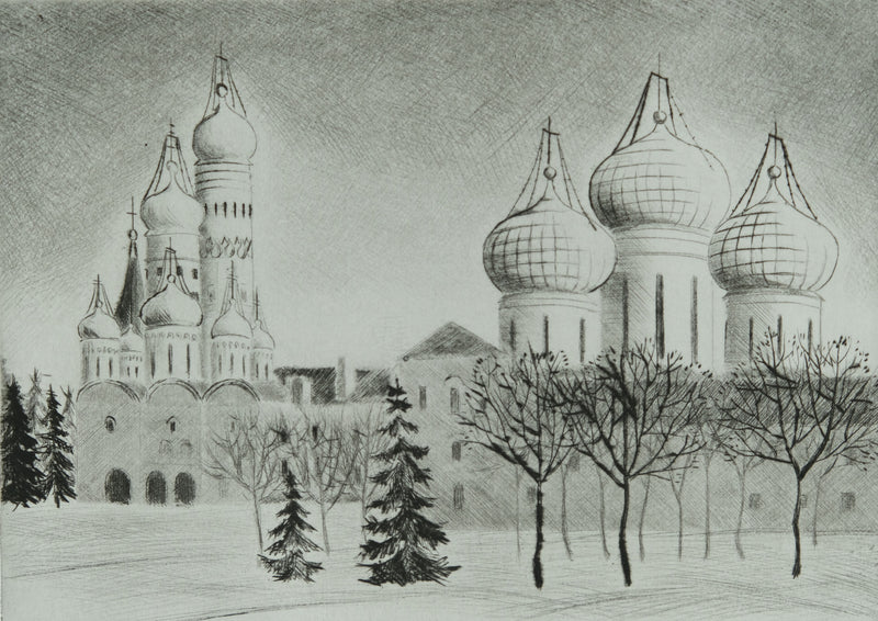 Camille COMBE : Arrivée au Kremlin, Gravure originale signée